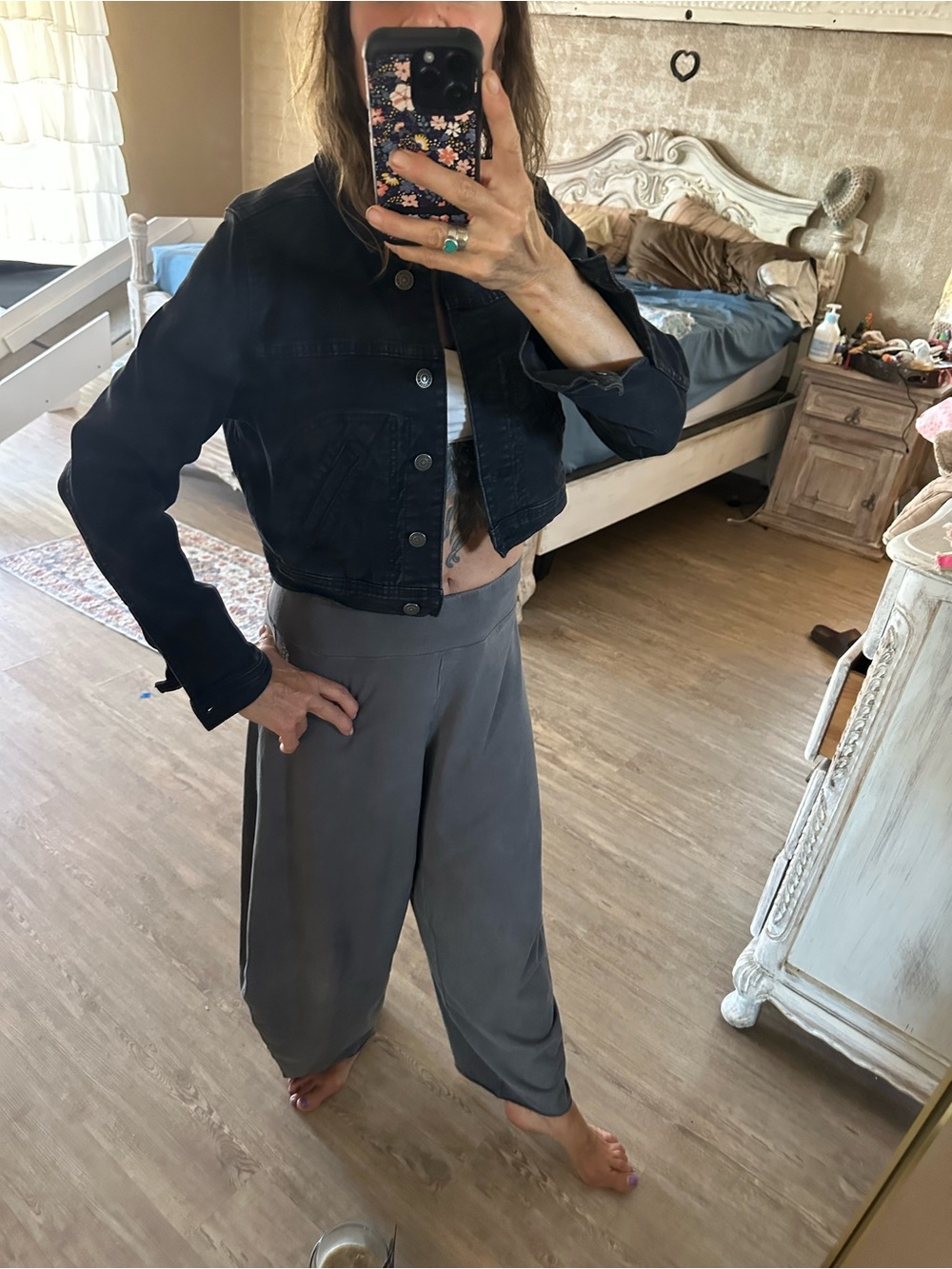 American Eagle waste length little black jacket denim so cute
